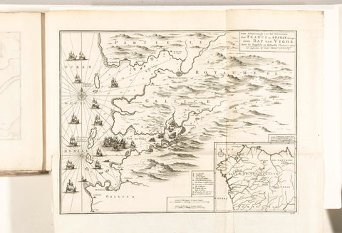 Map with the battle in the bay of Vigo, 1702, anonymous, 1702 - 1703 Canvas Print