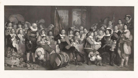 The archer's meal in the Voetboog- or St. Jorisdoelen in Amsterdam in celebration of the conclusion of the peace of Munster, 18 June 1648, Henricus Wilhelmus Couwenberg, 1854 Canvas Print