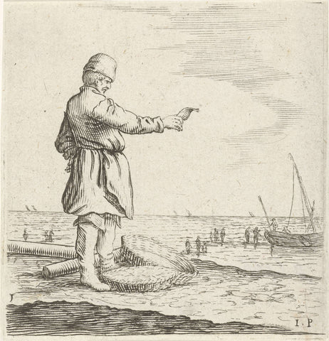 Dune landscape with a fisherman, with fish in hand, Gillis van Scheyndel (I), 1603 - 1653 Canvas Print