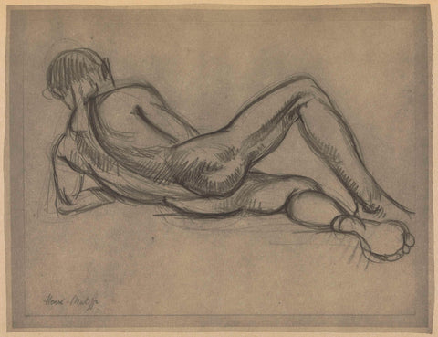 Photo reproduction of a drawing of a lying nude, seen on the back, Alfred Stieglitz, 1910 Canvas Print