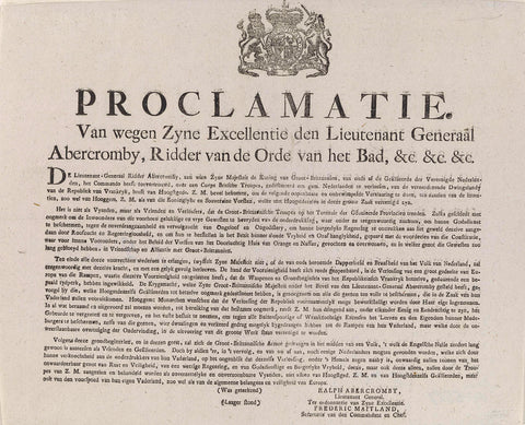 Proclamation of General Abercromby to the Dutch inhabitants, 1799, Ralph Abercromby, 1799 Canvas Print