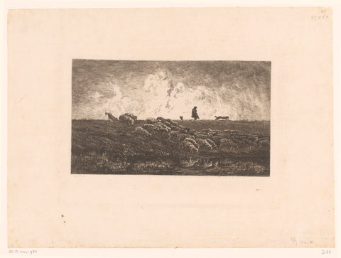 Landscape with shepherd and sheep during a rainstorm, Charles-François Daubigny, c. 1851 Canvas Print