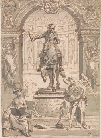 Stadholder-king William III on horseback with allegorical figures; rejected design for the frontispiece of: Lukas Rotgans, Wilhem De Derde (Amsterdam 1698), Philip Tidemann, before 1698 Canvas Print