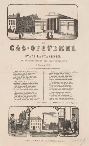 Nieuwjaarswens van de gaslantaarnopstekers van Amsterdam voor het jaar 1866, anonymous, 1865 - 1866 Canvas Print