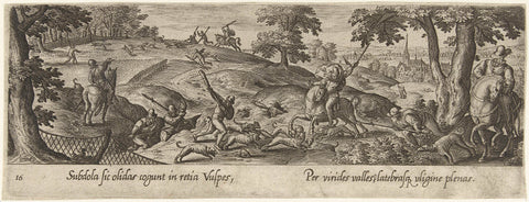 Vossenjacht met paarden, Philips Galle (attributed to workshop of), 1582 - 1633 Canvas Print