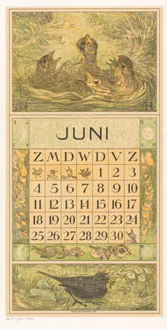 Calendar sheet June with young birds in a nest, Theo van Hoytema, 1915 Canvas Print