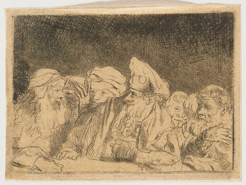 The Hundred Guilder Print: the figures leaning on the wall in the centre left, Rembrandt van Rijn, 1775 - 1800 Canvas Print