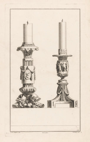 Candlesticks with weapons and figures, Berthault, 1771 Canvas Print