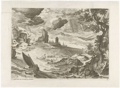 Coastal landscape with sailing ship, Raphaël Sadeler (I), 1688 - 1727 Canvas Print