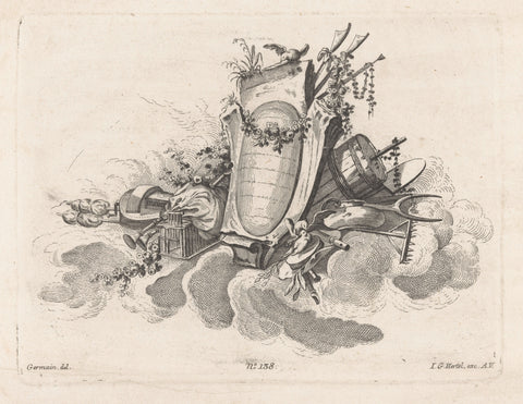 Cartouche with agricultural objects, anonymous, Johann Georg Hertel (I), in or after 1771 - 1775 Canvas Print