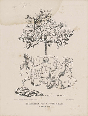 Cartoon on the Christmas tree in front of the House of Representatives, 1860, Johan Michaël Schmidt Crans, 1860 Canvas Print