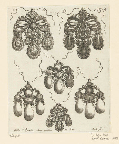 Six front and backs of pendants or earrings, Louis Cossin, 1663 Canvas Print