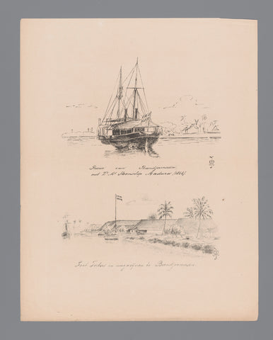 Royal steamship Madura in 1866 and Fort Tatas at Bandjermasin, Willem Mathol de Jong, 1838 - in or after 1886 Canvas Print