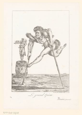 Caricature of an actor on two brooms, Eugène Delacroix, 1821 Canvas Print