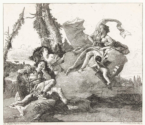 Rinaldo falls in love with Armida at the hands of Venus and Cupid, Giovanni Domenico Tiepolo, 1775 Canvas Print