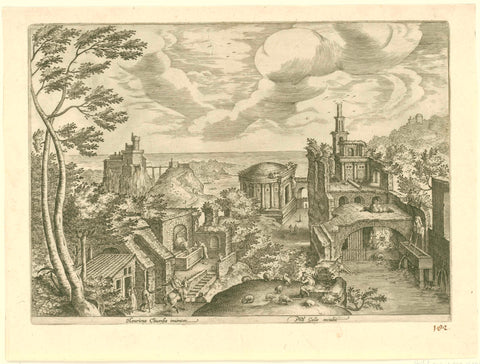 Landscape with ruins, Adriaen Collaert, 1587 - 1618 Canvas Print