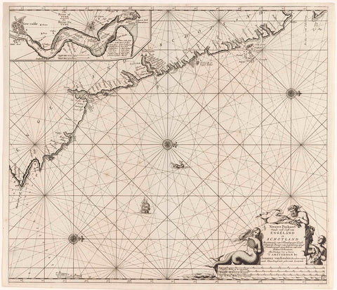 Pass map of part of the north-east coast of England and part of Scotland, Jan Luyken, 1681 - 1799 Canvas Print