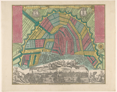 Map of Amsterdam with cityscape, anonymous, 1762 - c. 1800 Canvas Print