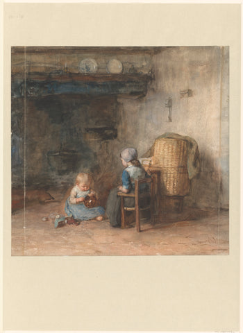 Two children in a peasant interior, Albert Neuhuys (1844-1914), 1879 Canvas Print