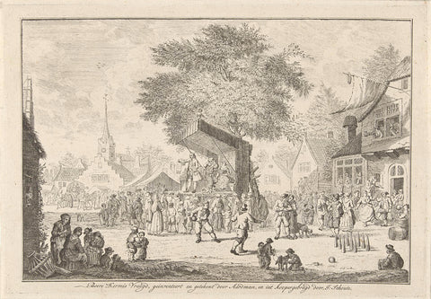 Boerenkermis in het dorp, ca. 1750, Johannes Schouten, 1740 - 1760 Canvas Print