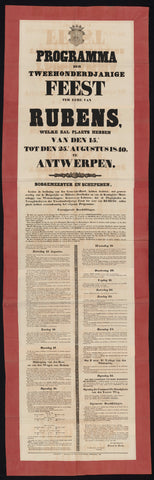 Program of the Bicentennial Feast in honor of Rubens, which will have plaets from the 15.n to the 25.n Of August 1840, in Antwerp, widow L.-P. De Lacroix, 1840 Canvas Print