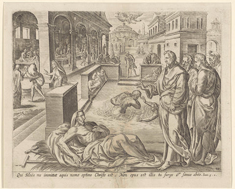 Christ heals the sick of Betzata (Bethesda), Johannes Wierix, 1643 Canvas Print