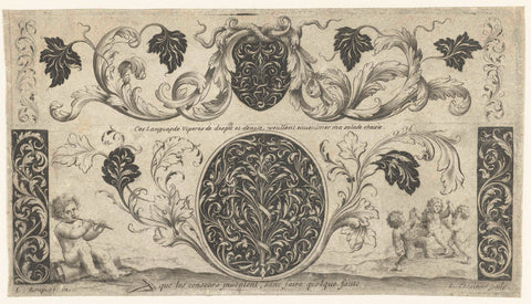 Two medallions between leaf vines, Louis Cossin, 1668 Canvas Print