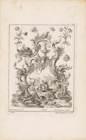 Rocaille with a fire-breathing dragon, Philipp Andreas Degmair, 1719 - 1749 Canvas Print