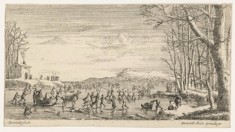 Frozen river with skaters, anonymous, 1650 - 1738 Canvas Print