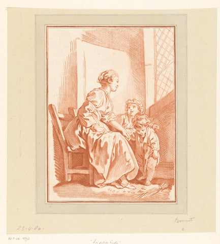 Wife with two children, Louis Marin Bonnet, 1757 - 1768 Canvas Print