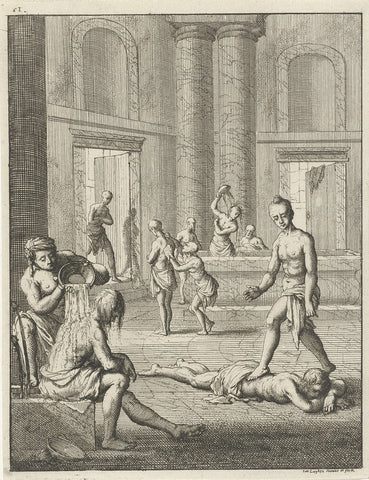 Interieur van een Turks badhuis waar massages plaatsvinden, Jan Luyken, 1681 Canvas Print