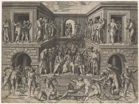 The martyrdom of Saint Lawrence, Marcantonio Raimondi, 1490 - 1527 Canvas Print