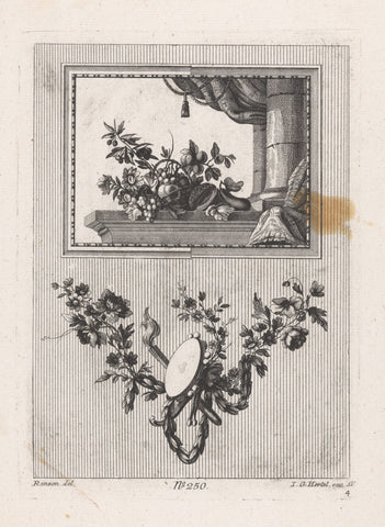 Panel with fruit and garland with tambourine, anonymous, 1746 - 1775 Canvas Print