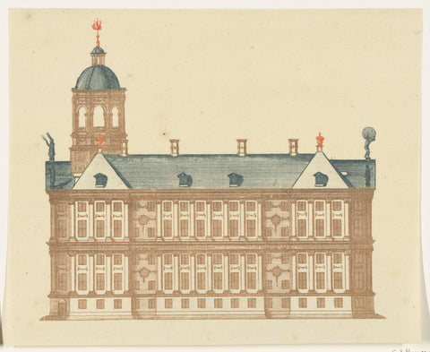 Side facade of the City Hall in Amsterdam, anonymous, 1695 - 1699 Canvas Print