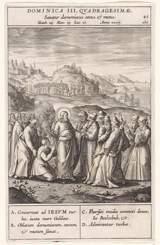 Christ heals a possessed man before the eyes of the Pharisees and scribes, Antonie Wierix (II), 1593 Canvas Print