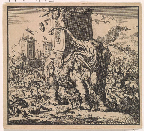 Eleazar kills the armed elephant, Jan Luyken, 1698 Canvas Print