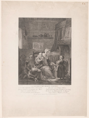 Interior with min and children at the fire, Claude Augustin Duflos, c. 1759 Canvas Print