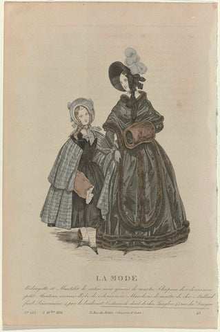 La Mode, 3 December 1836, Pl. 533 : Rédingote et Mantelet de satin noir (...), anonymous, 1836 Canvas Print