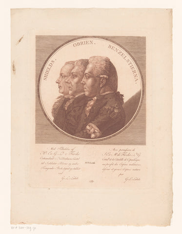 Portraits of Shields, Obrien and Benzelstierna, Gerhard Ludwig Lahde, 1789 Canvas Print