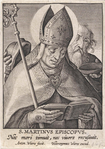 Saint Martinus of Tours as bishop, Antonie Wierix (II), 1565 - before 1604 Canvas Print