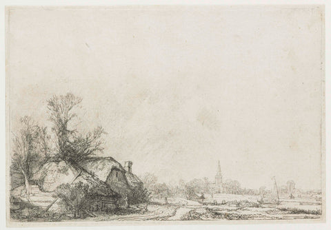 Cottages beside a Canal: View of Ouderkerk aan de Amstel, Rembrandt van Rijn, c. 1641 Canvas Print