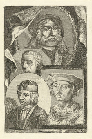 Portretten van Albert van Ouwater, Dieric Bouts, Rogier van der Weyden en Albrecht Dürer, Jan l'Admiral, 1764 Canvas Print