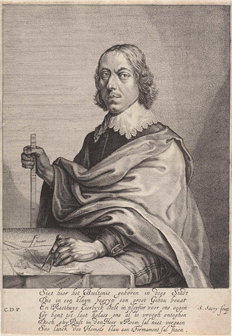 Portret van de architect Jacob Vennekool met een ontwerp voor het stadhuis op de Dam, Salomon Savery, c. 1648 - 1665 Canvas Print