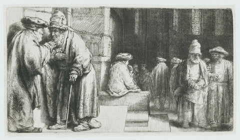 Jews in the synagogue, Rembrandt van Rijn, 1648 Canvas Print