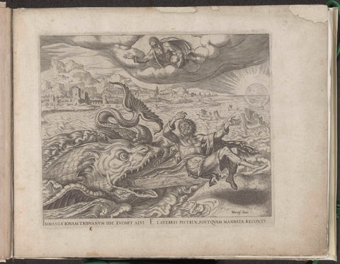 Fish spits Jonah out on land, Philips Galle, 1566 Canvas Print