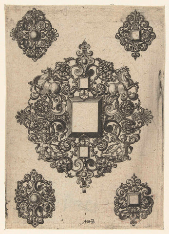 Pendant with three rectangular stones, Abraham de Bruyn, 1550 - 1587 Canvas Print