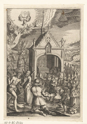 Emblem with man who renounces his earthly possessions and converts to the Christian faith, Boetius Adamsz. Bolswert, 1649 Canvas Print