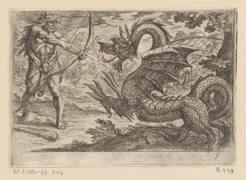 Hercules and the Dragon Ladon, Antonio Tempesta, 1608 Canvas Print