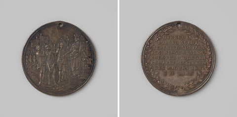 Swearing-in of the government regulations by the citizen gunnery at the Neude in Utrecht, medal distributed to the members, anonymous, 1786 Canvas Print