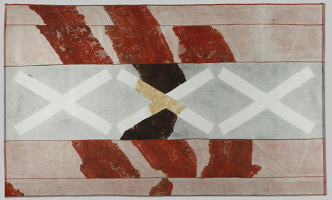 Fragment of a ship's flag with three lanes in the colors red, black and red and three white Andreas crosses, anonymous, c. 1596 Canvas Print